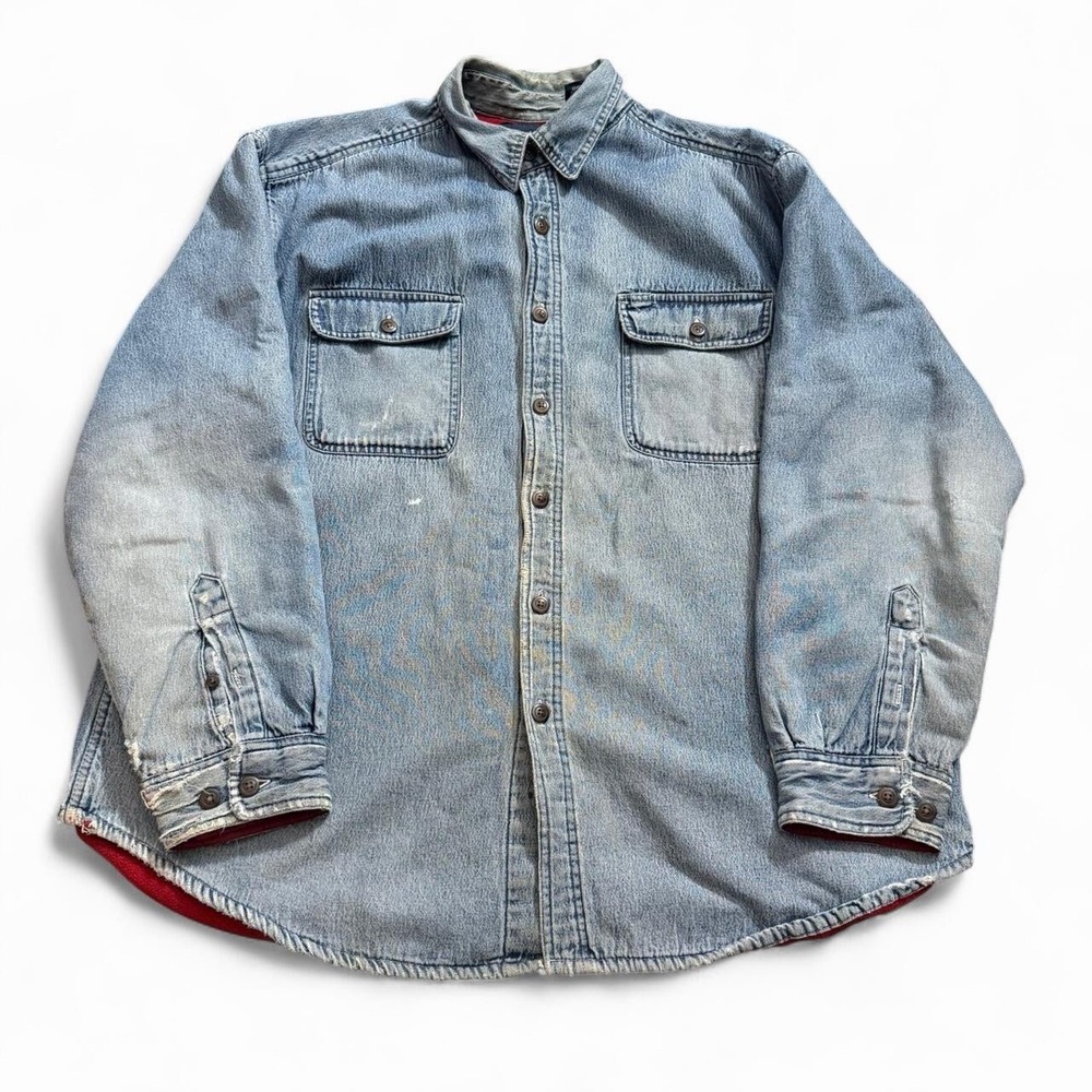 Vintage Puritan Denim Workwear Shirt Jacket Men's Size XL Thrashed Distressed